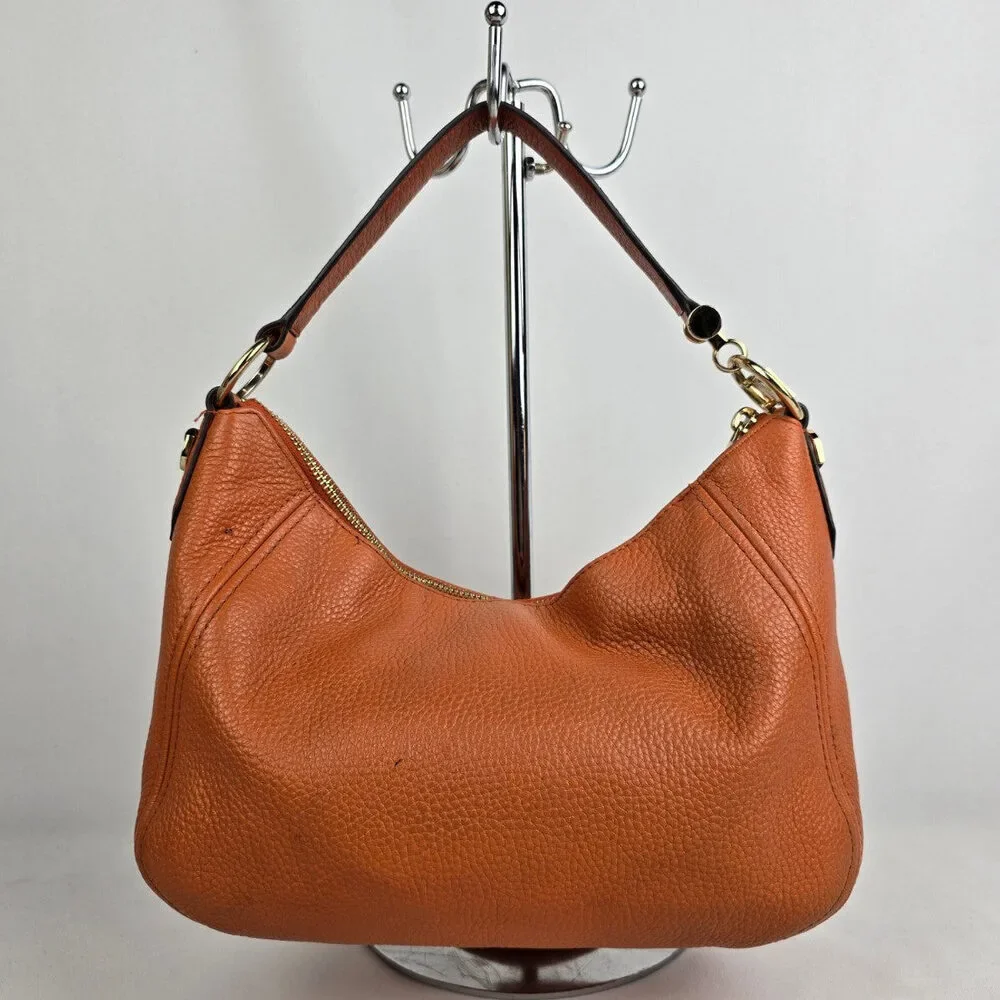 Michael Kors Orange Pebbled Leather Zippered Small Shoulder Bag - Picture 1 of 14